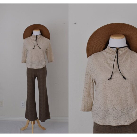 Vintage Nylon High Neck Lace‎ Pullover Blouse - Picture 1 of 10